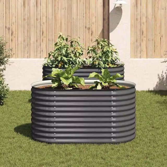 Berkfield Home Garden Galvanised Steel Raised Bed, Grey, W/D/H: 160 x 80 x 81 cm