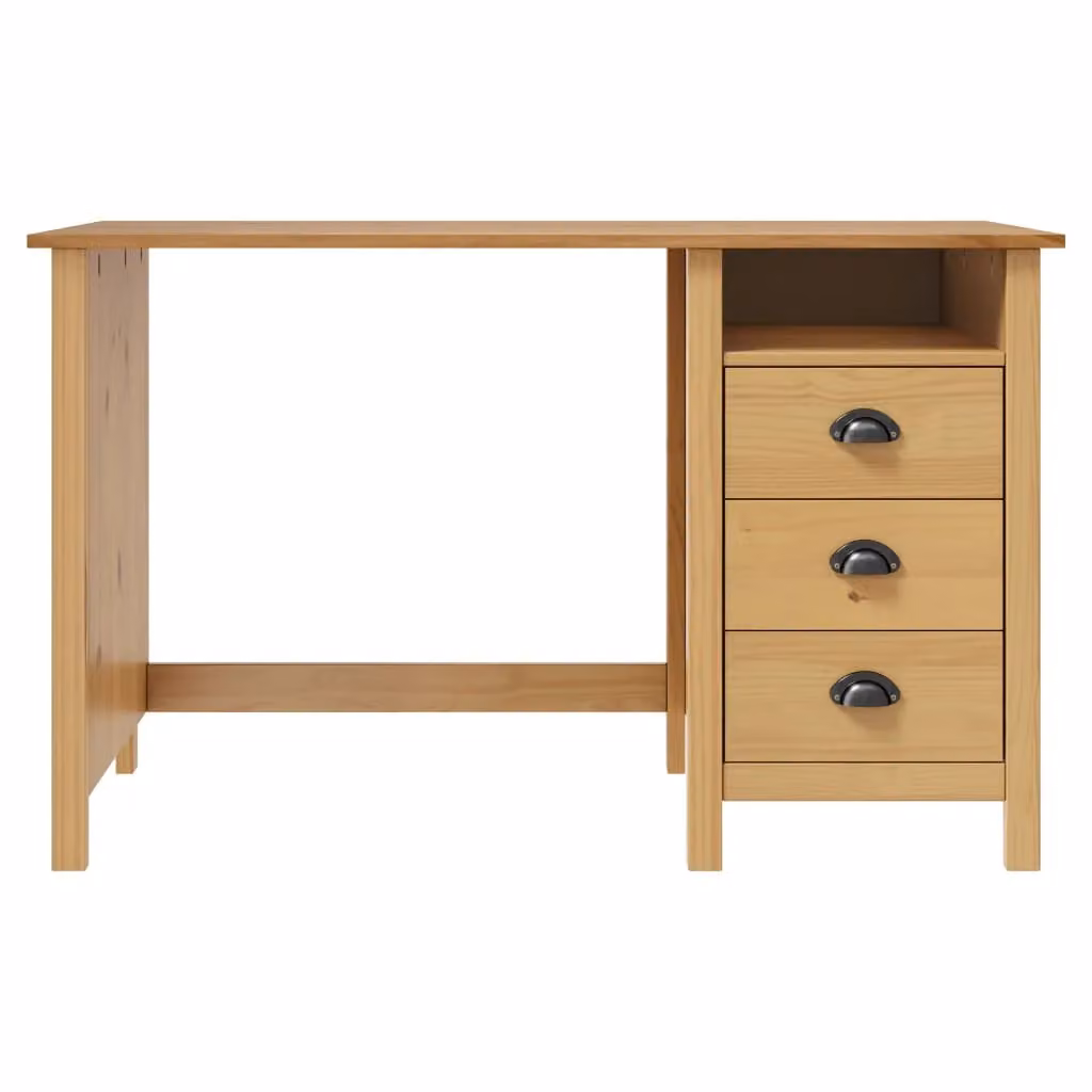 Berkfield Hill Computer Desk with 3 Drawers in Brown Solid Pine Wood, W/D/H: 120 x 50 x 74 cm – 2