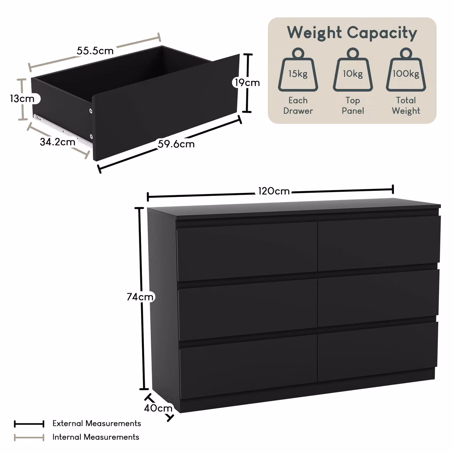 Vida Designs Denver 6 Drawer Chest of Drawers in Black – 2