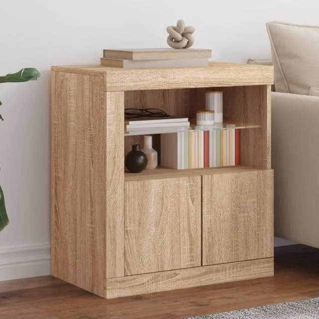 Berkfield Home Modern Sonoma Oak Sideboard with Integrated LED Lights in Brown, W: 60.5 cm, D: 37 cm, H: 67 cm
