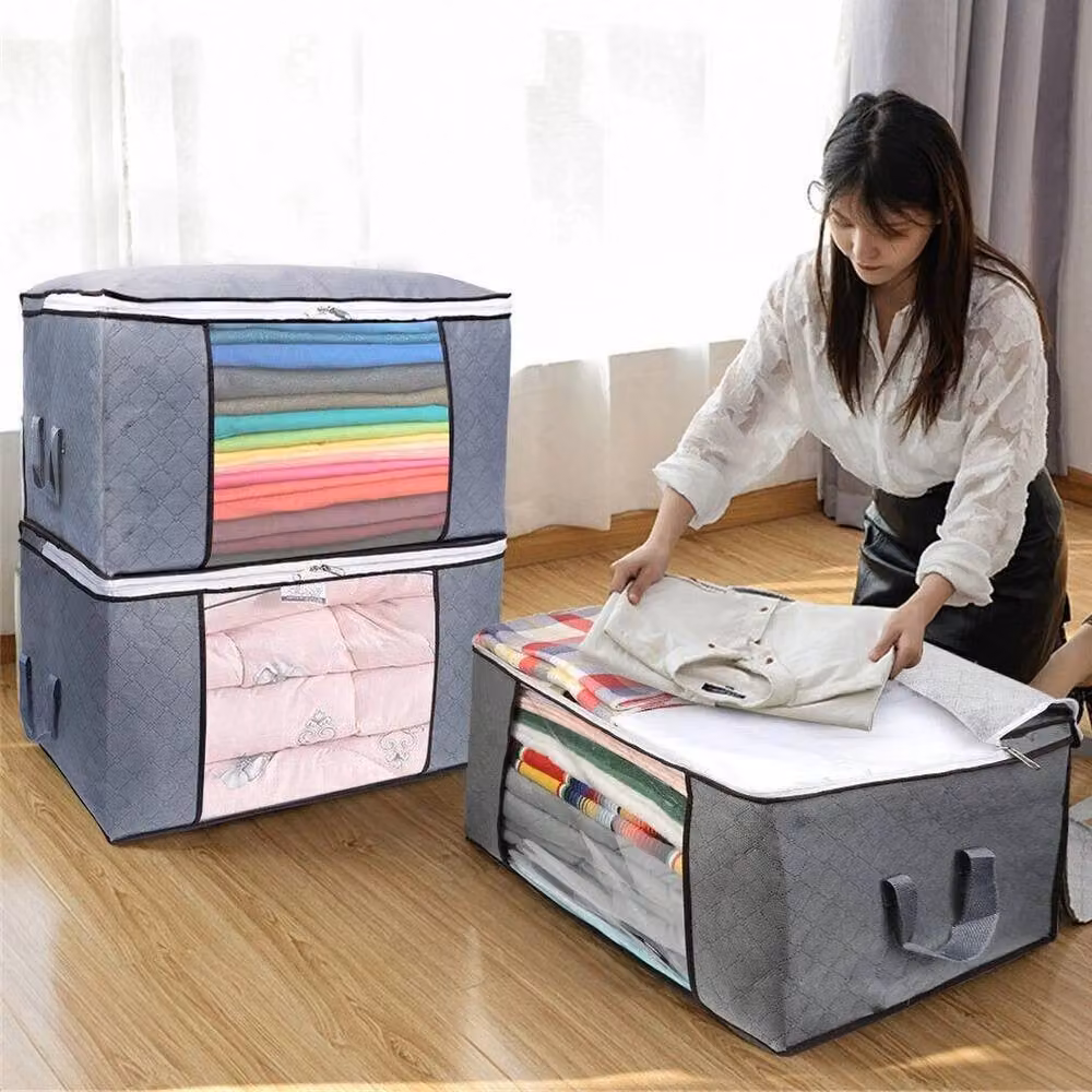 KORVIXA 4-Piece Grey Fabric Clothes Storage Bags, W: 90 cm – 4