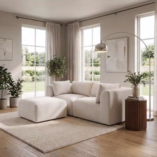 Furniturebox UK Drift Reversible 2 Seater Modular L-Shape Chaise Sofa in Cream Boucle Fabric