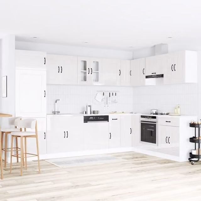 Berkfield Home Kalmar Modern High Gloss White Kitchen Sink Unit with Double Basins, W/D/H: 81.5 x 46.0 x 46.0 cm
