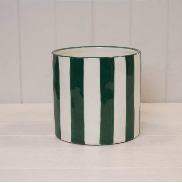 KDMD Classic Striped Round Ceramic Tabletop Pot in Green and White