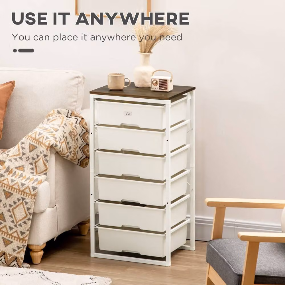 Wyld Haus Kedina Tall 6 Drawer Storage Chest in White with Walnut Effect Top – 4