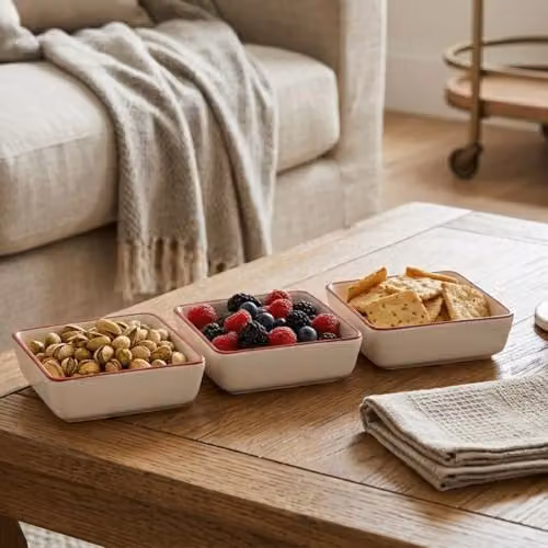Orsina Set of 3 Hollywood Porcelain Dip Bowls in Red, Beige and White – 5