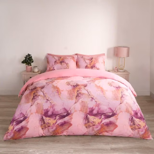 OHS Pink Marble Graphic Microfibre Polyester Duvet Cover Set, 180 x 200 cm