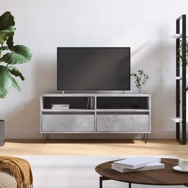 Berkfield Home Industrial TV Cabinet in Concrete Grey, W: 100 cm, D: 44.5 cm, H: 44.5 cm – 1