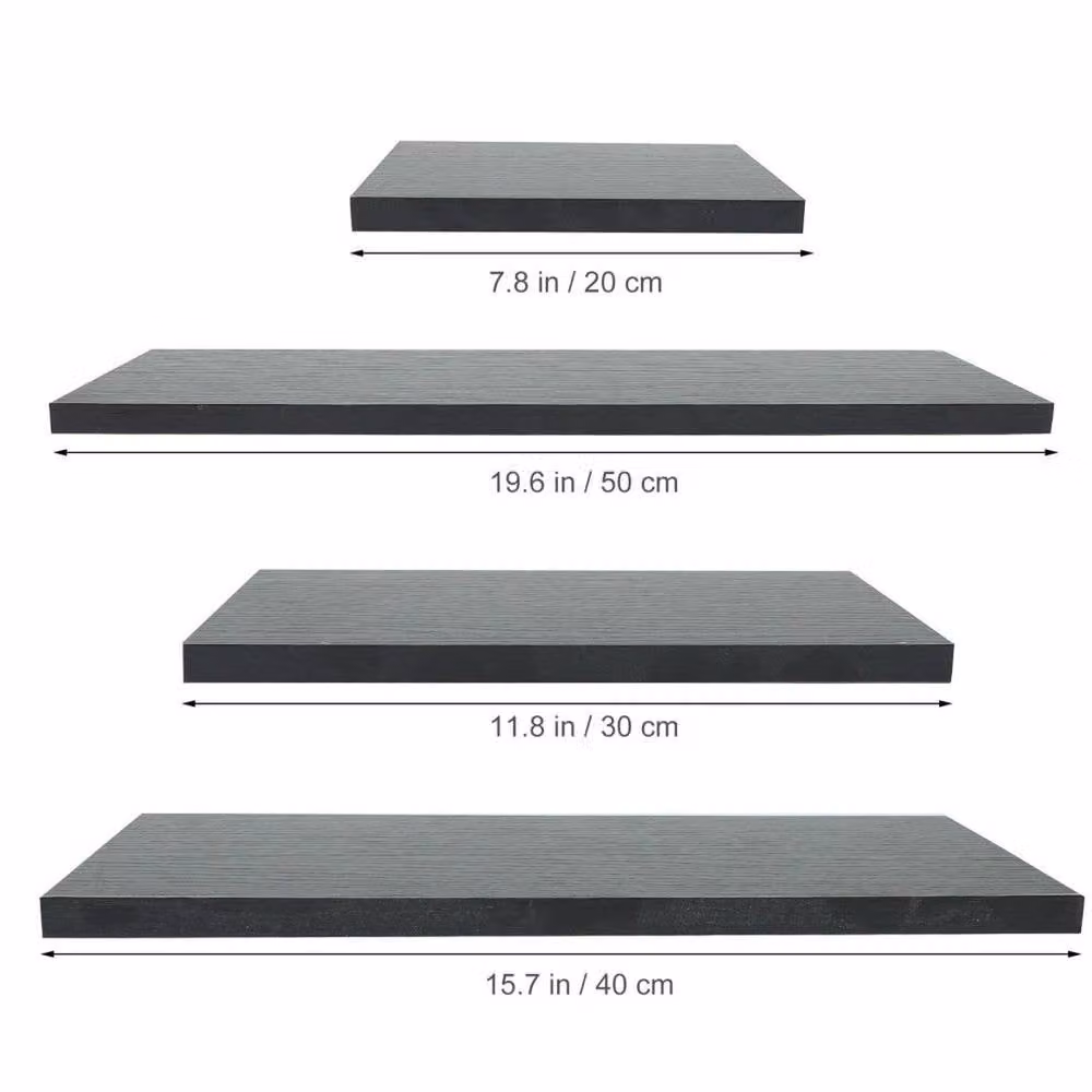 SPETLEK 4-Piece Set of Rustic Black Wooden Floating Wall Mounted Shelves – 1