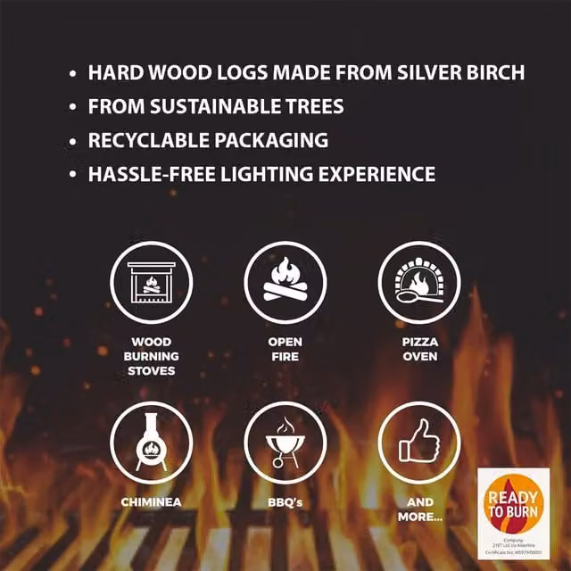 Royal Fire Alderline Kiln Dried Birch Firewood, 7 kg, Natural Brown