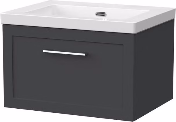 Balterley Stonnall Wall Mounted 1 Drawer Vanity Unit and Fireclay Basin in Dark Grey, Width: 60 cm