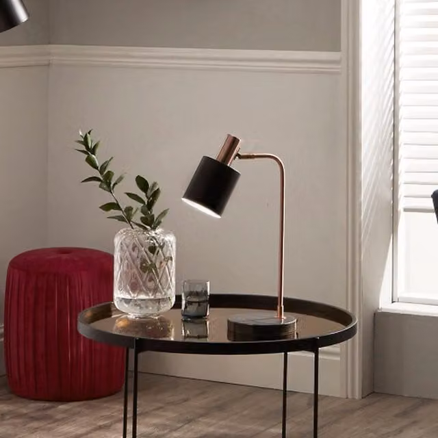 Pacific Lifestyle Adjustable Industrial Task Table Lamp in Black and Copper with Marble Base