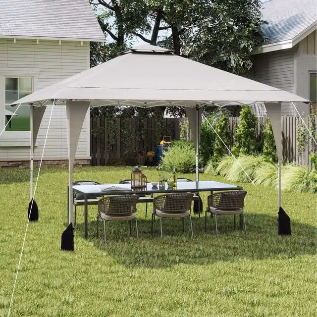 COSTWAY Pop Up Canopy Gazebo in Beige and Silver with Metal Frame
