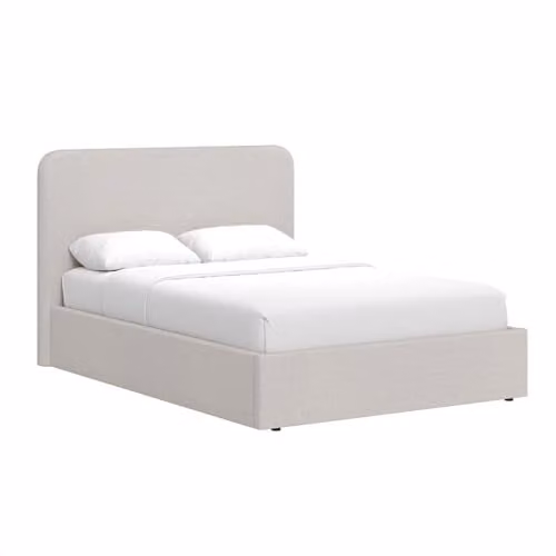 FWStyle King Size Ottoman Storage Bed in Beige, H: 217 cm, W: 113 cm, D: 169 cm