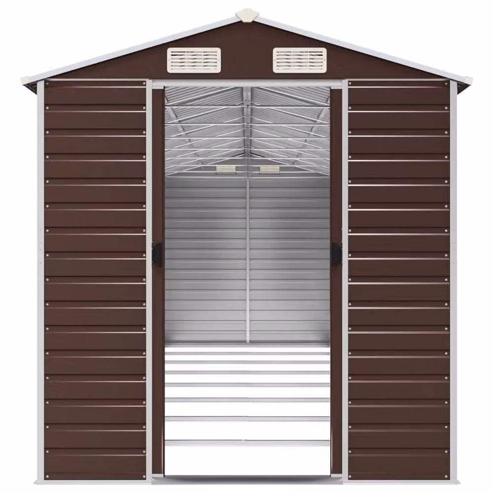 Berkfield Home Brown Galvanised Steel Garden Shed W/D/H: 725 x 191 x 198 cm – 4