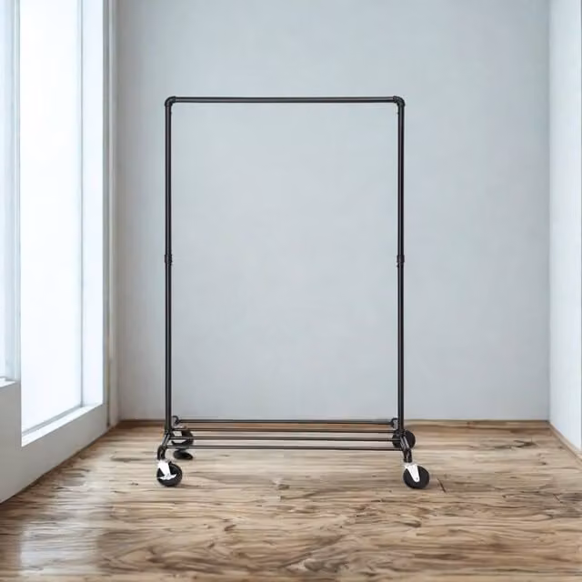 Pirlo Plush Metal Clothes Rail with Storage Shelf and Wheels in Black