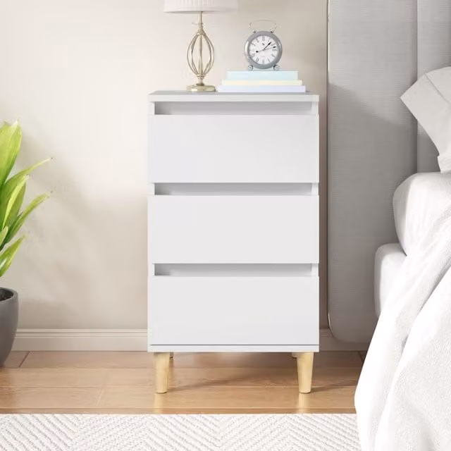 Berkfield Home White Bedside Cabinet in Engineered Wood W/D/H: 40 x 35 x 70 cm