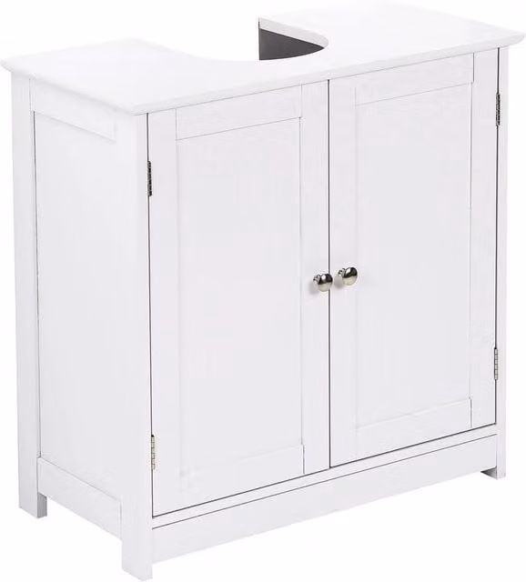 PAWNORA White Wooden Wall Mounted Bathroom Storage Unit with Internal Shelves and Hinged Doors