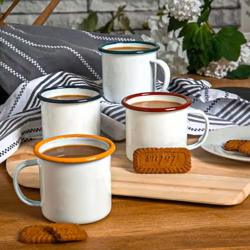 Argon Tableware Yellow and White Enamel Mugs, Set of 6, 375ml – 3