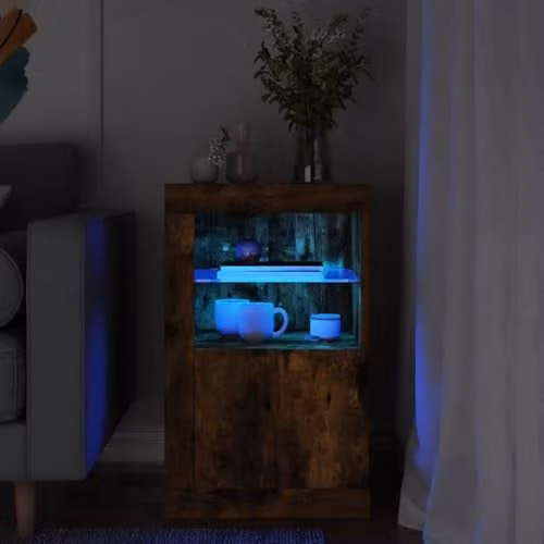 vidaXL Modern Side Cabinet with Integrated LED Lights in Smoked Oak, W/D/H: 67 x 37 x 37 cm – 3