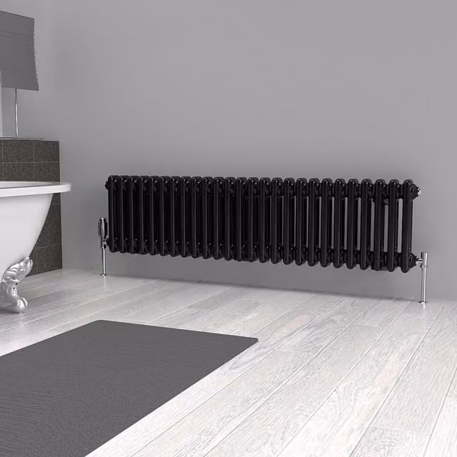 Lux Heat Horizontal Column Radiator in Black, W/H: 30.0 x 119.0 cm
