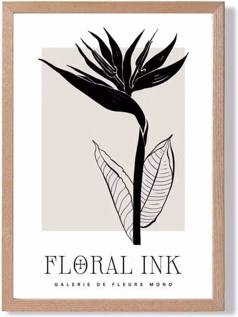 ARTZE Bird of Paradise Floral Ink Sketch Framed Print, Beige Oak Frame, A3