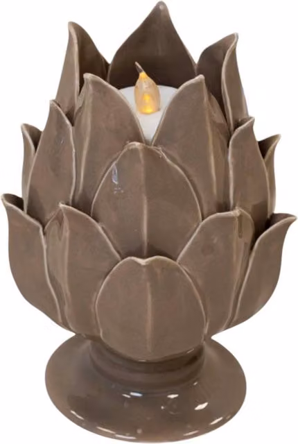 Four Candle Taupe Glazed Artichoke Ceramic Tealight Holder in Brown – 1
