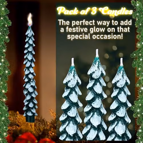 Deco Express Christmas Tree Dinner Candle Set in Green and White – 5