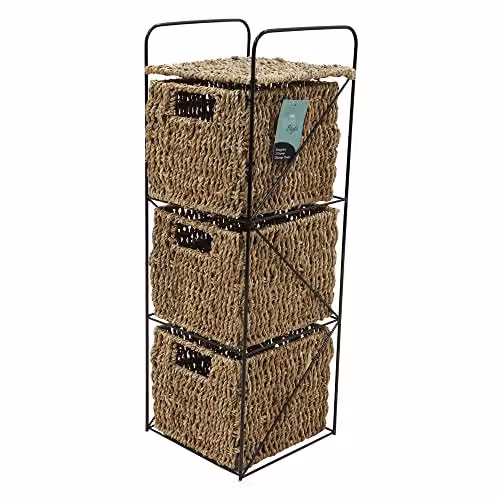 JVL Seagrass 3 Drawer Storage Tower in Brown – 1
