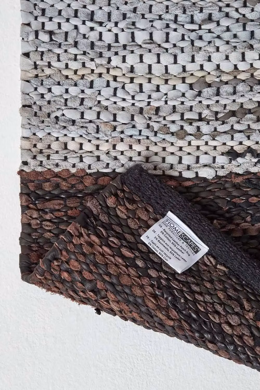 Homescapes Handwoven Real Leather Cutshuttle Patchwork Rug in Black, Grey and Brown, W: 90 cm, D: 150 cm – 5