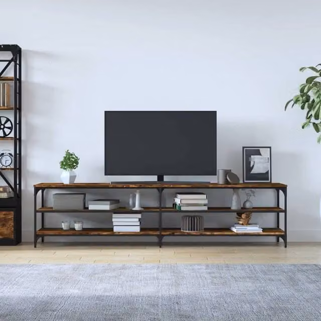 Berkfield Home Industrial TV Cabinet in Smoked Oak and Brown, W/D/H: 200 x 30 x 50 cm