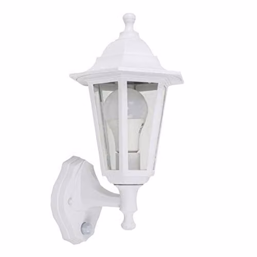MiniSun Victorian Style Matt White Security Wall Light with Integrated PIR Motion Sensor and 6W Cool White LED Bulb