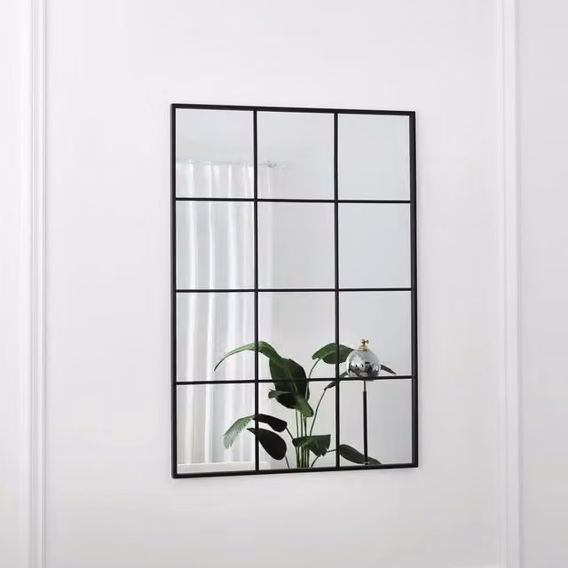 Home Garden Direct Aion Black Framed Industrial Window Wall Mirror, W: 100 cm, H: 70 cm