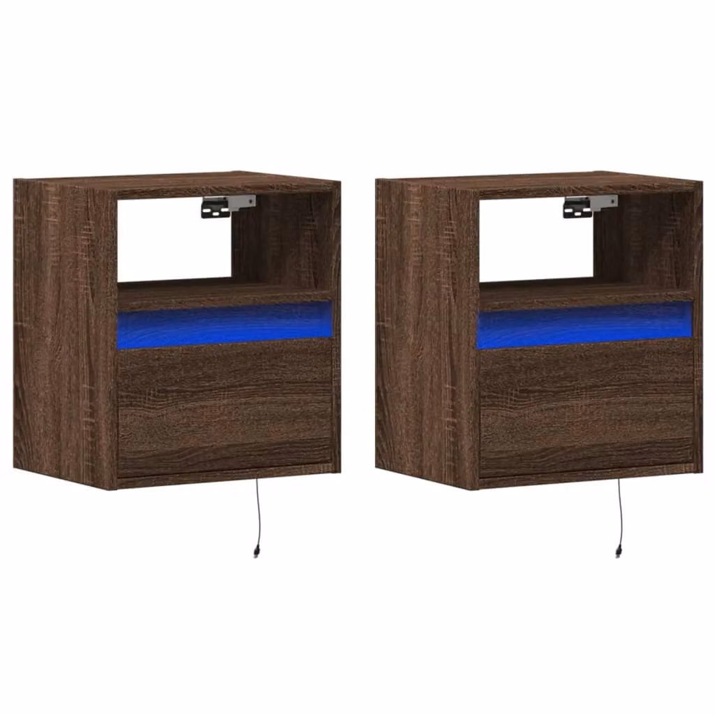 Berkfield Home Set of 2 Modern Wall Mounted TV Cabinets with LED Lighting in Brown Oak, W/D/H: 41 x 31 x 45 cm – 3