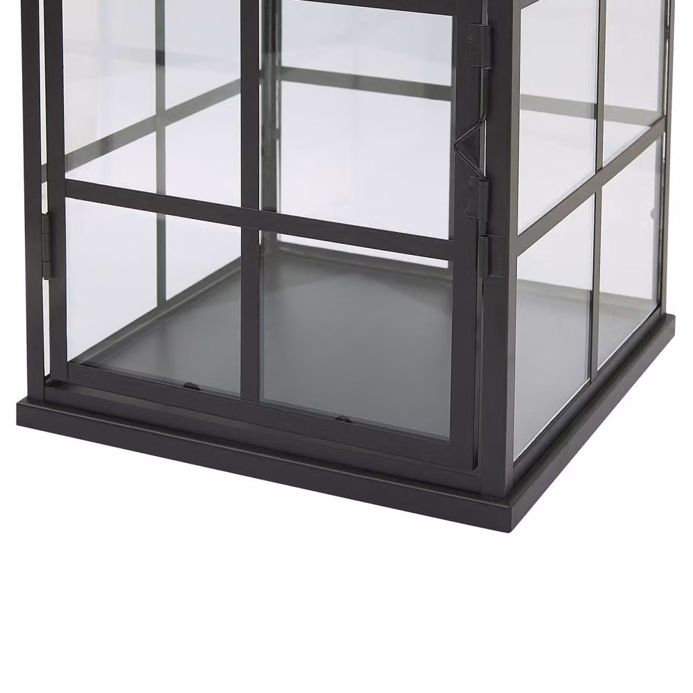 Wyld and Coco Black Metal Scandinavian Style Lantern with Glass Panels and Handle, Height: 27 cm – 5