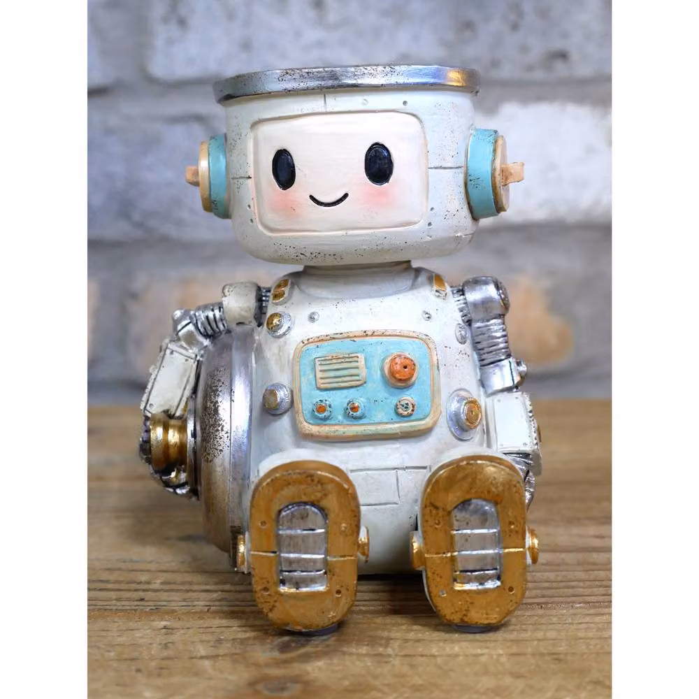 Gifts Direct 2 U Retro Robot Ceramic Pillar Candle Holder in White and Multicolour – 3