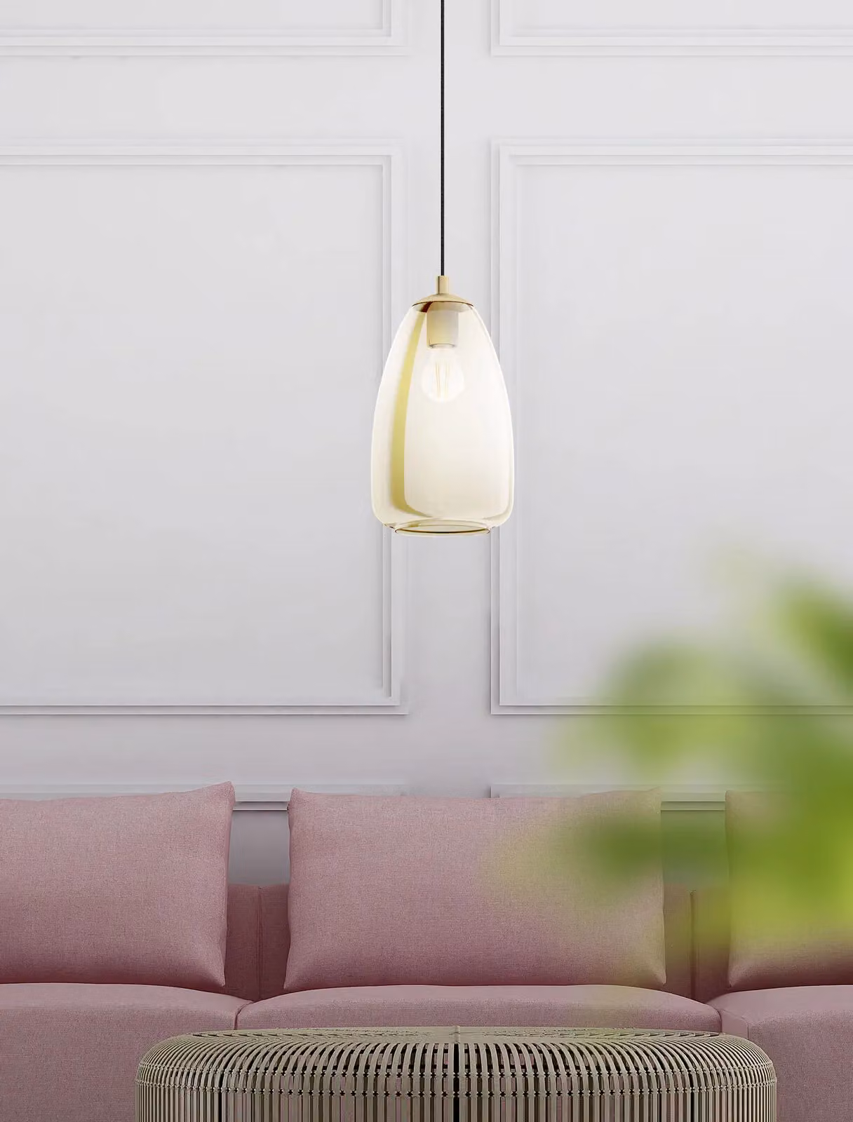 Loops Pendant Light in Brushed Brass with Amber Glass Shade and E27 Bulb Holder – 2