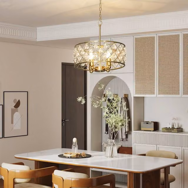 HOMCOM Modern Crystal Ceiling Light with Adjustable Height in Gold