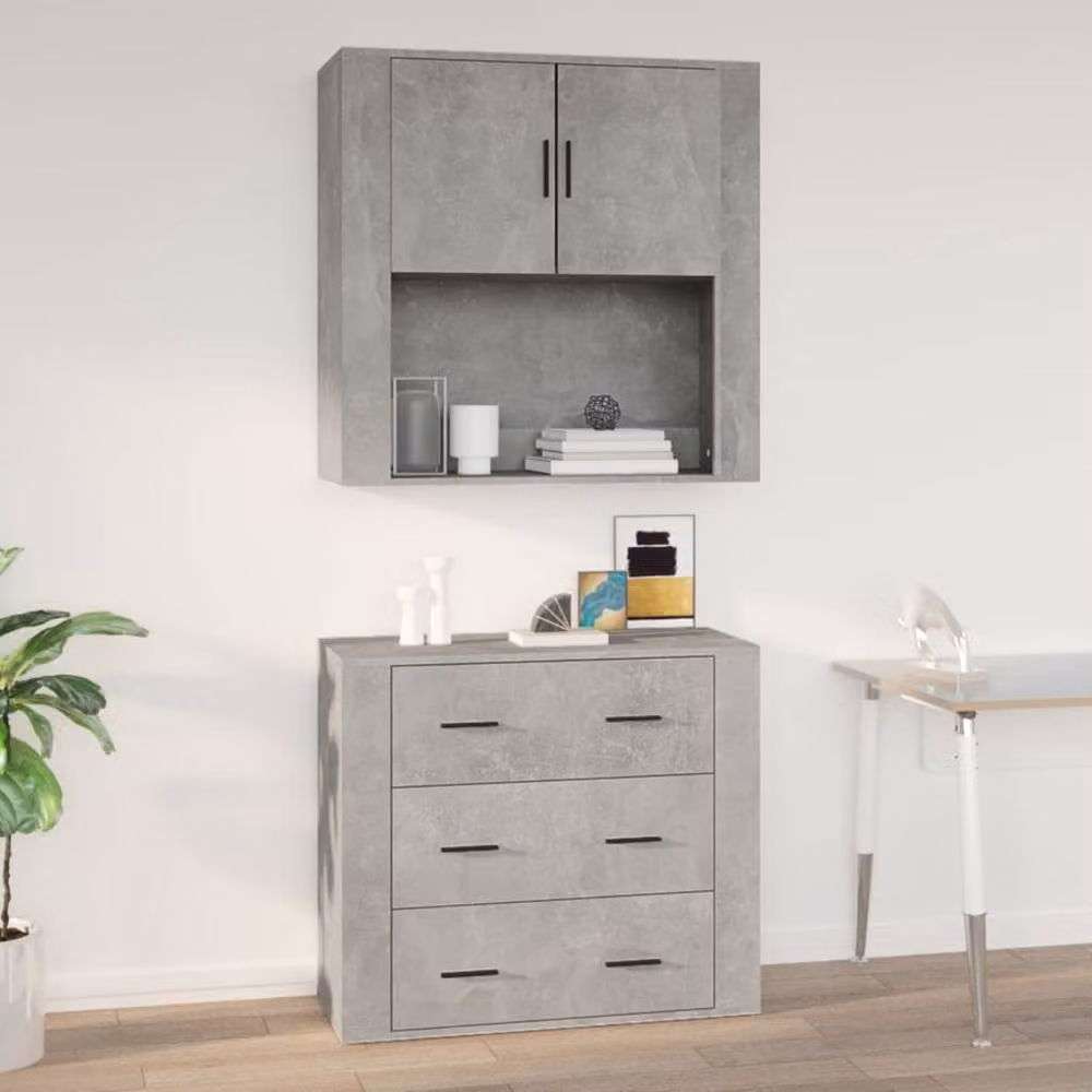 Berkfield Home Wall Mounted Cabinet in Concrete Grey with Hinged Doors and Open Shelf, W/D/H: 80 x 33 x 80 cm – 2