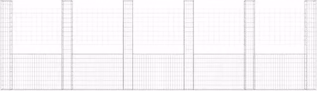 Berkfield Home U-shape Steel Gabion Basket with 6 Posts, Silver, W: 620 cm, D: 20 cm, H: 200 cm