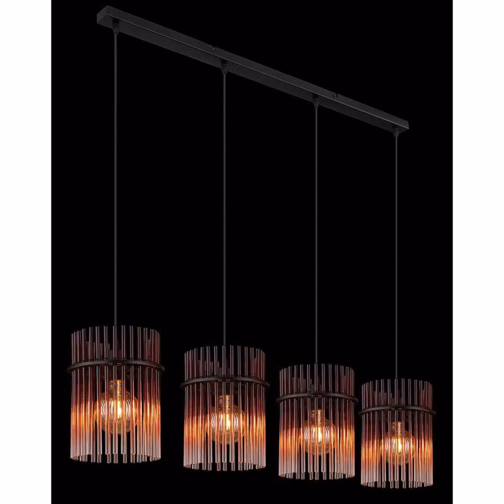 Netlighting Gorley Bar Pendant Light in Matt Black with Multicolour Glass Shades, 4x E27 – 2