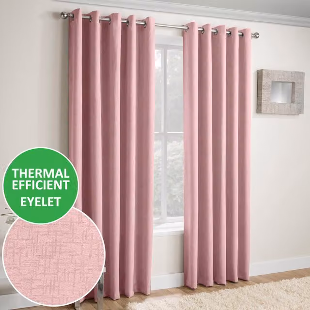 Enhanced Living Pair of Vogue Eyelet Thermal Dimout Curtains in Pink, Height: 229 cm, Width: 117 cm