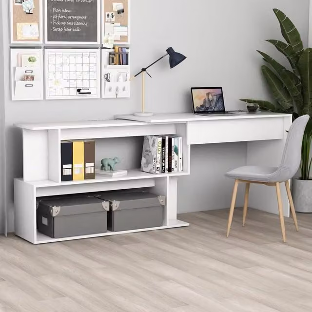 Berkfield Home Modern White Corner Desk in Engineered Wood W/D/H: 200 x 50 x 76 cm – 1