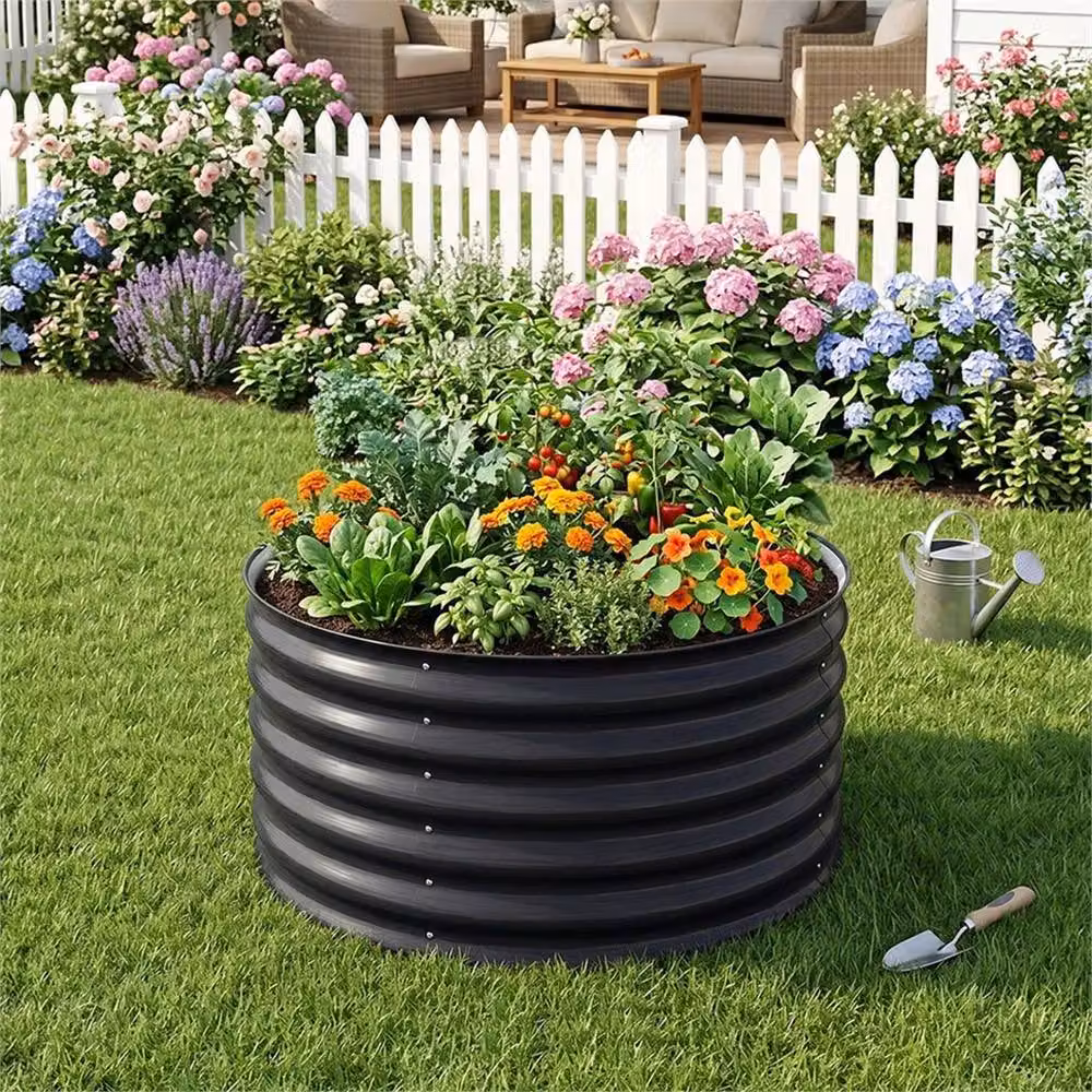 SPETLEK Dark Grey Metal Raised Bed Outdoor Elevated Planter W: 80 cm, D: 80 cm, H: 43 cm – 2