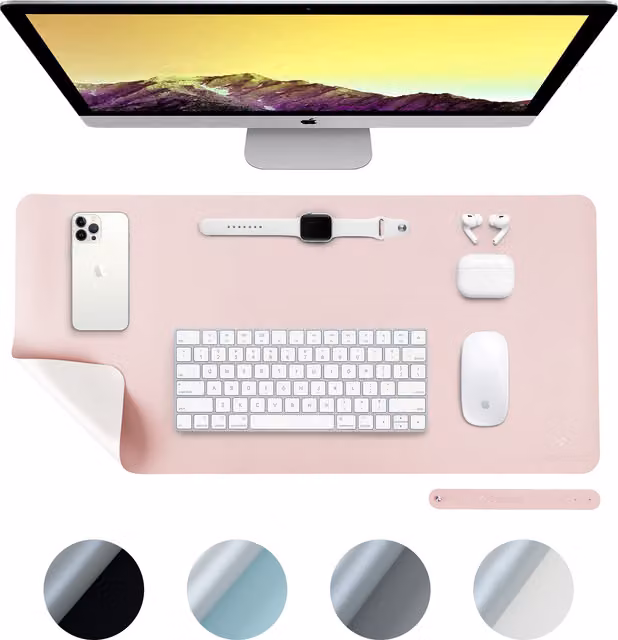 Desiretech Reversible PU Leather Waterproof Desk Mat, Pink and Silver, W: 80 cm, D: 40 cm