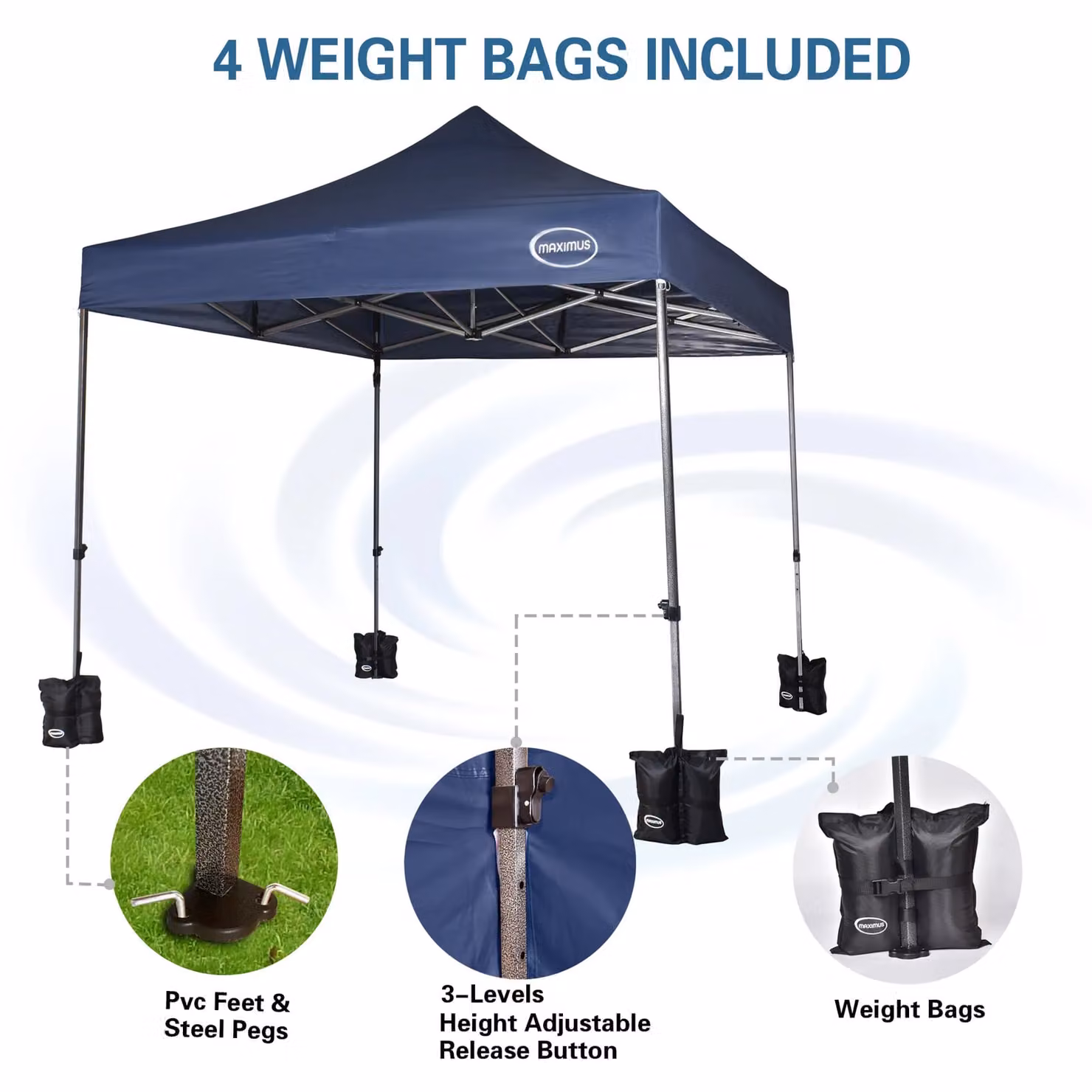 MCC Direct Maximus Heavy Duty Pop Up Gazebo with Removable Sides, Blue and Silver, W/D: 3 x 3 m – 4