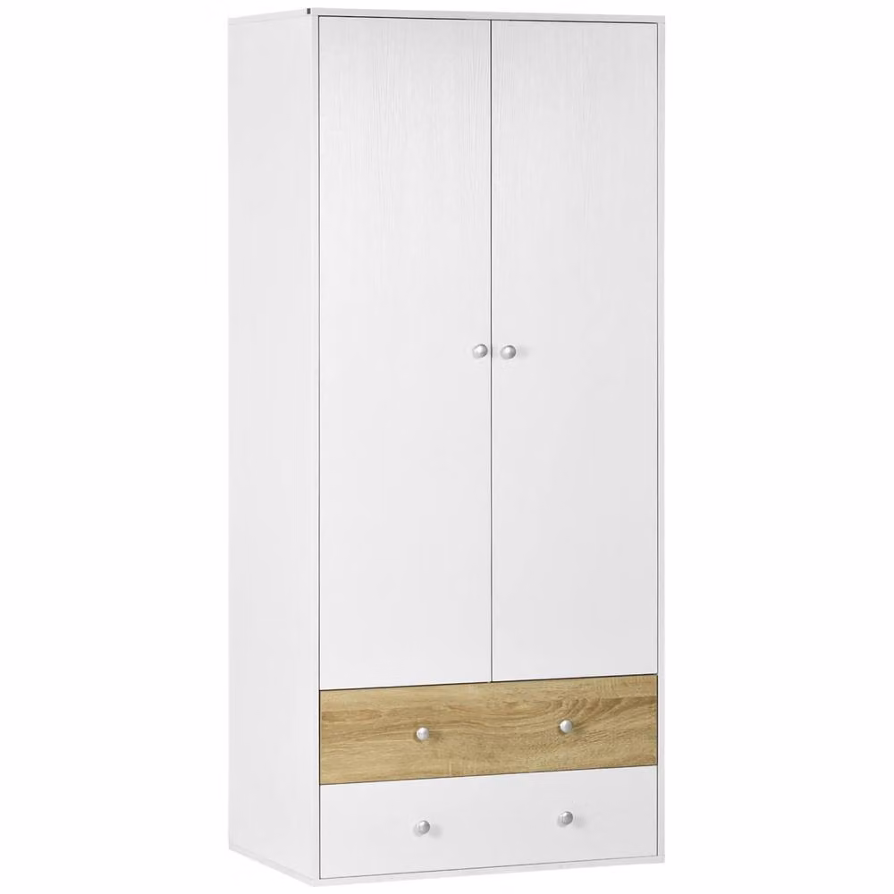 Wyld Haus Coralia 2 Door Wardrobe in White and Oak with Hanging Rail and 2 Internal Drawers, H 180 x W 80 x D 50 cm – 2