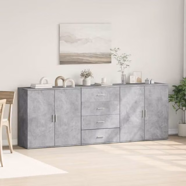 Berkfield Home 3-Piece Modern Wall Mounted Sideboard Set in Matt Concrete Grey MDF