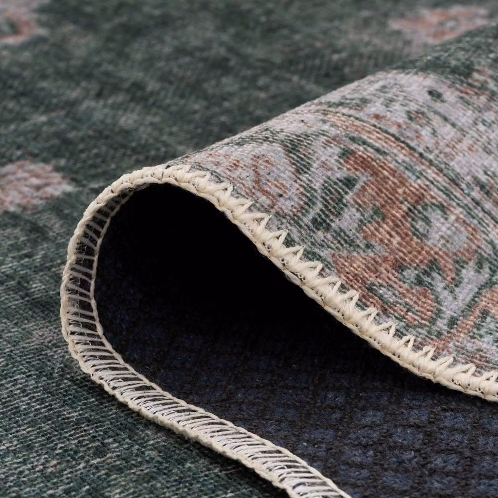 Kukoon Green Distressed Flatwoven Living Room and Hallway Area Rug, W: 120 cm, L: 170 cm – 3