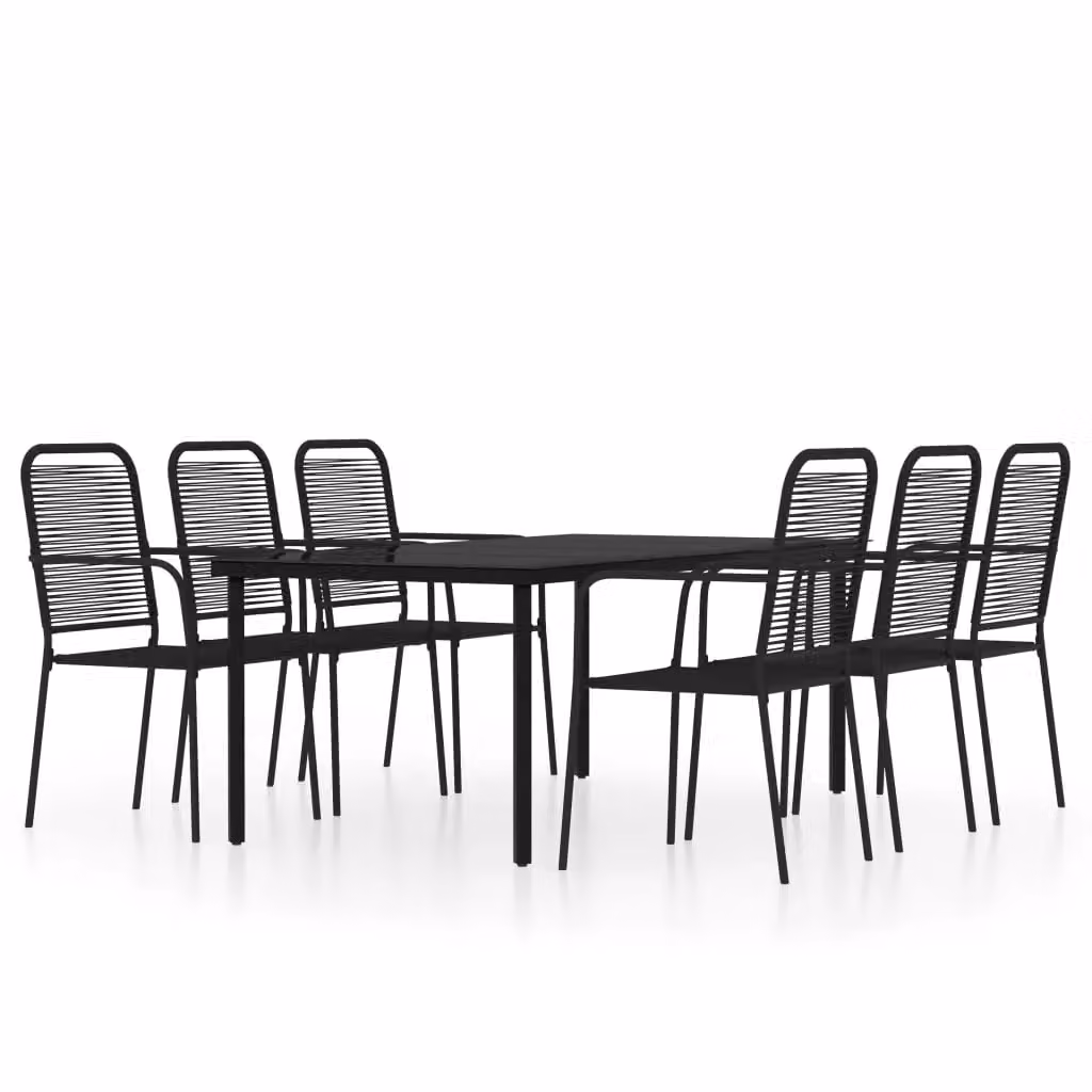 Berkfield Home 7 Piece Modern Garden Dining Set in Black with Glass and Metal Finish – 2